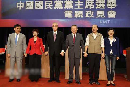 国民党主席6名候选人，从左到右：郝龙斌、洪秀柱、吴敦义、 詹启贤、韩国瑜、潘维刚